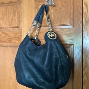 Michael Kors pebble black with gold logo, purse